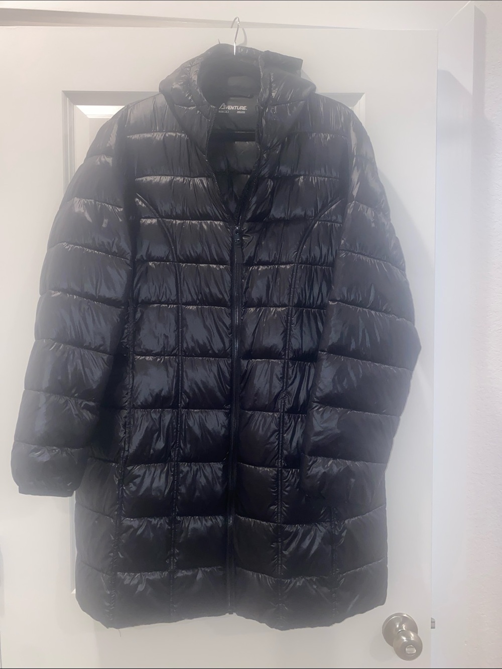 Aventure Women's Black Quilted Long Puffer Coat with Hood